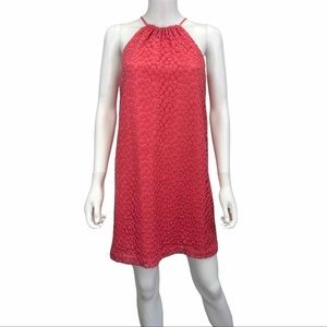 Trina Turk Coral Floral Embroidered Halter Dress, NWT D0308